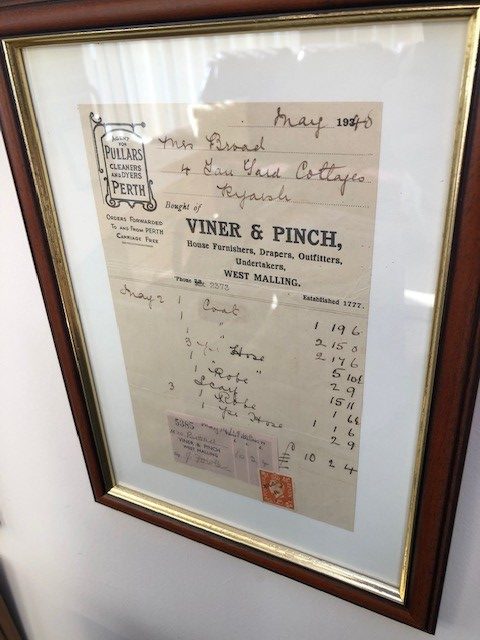 Antique Viner & Sons invoice in frame